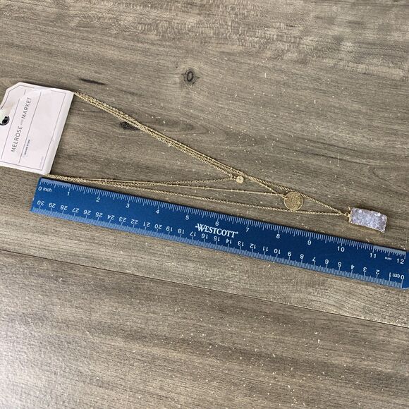 Melrose and Market Multi Layered Long Necklace Gemstone Pendant Charm Gold Tone - Picture 8 of 9